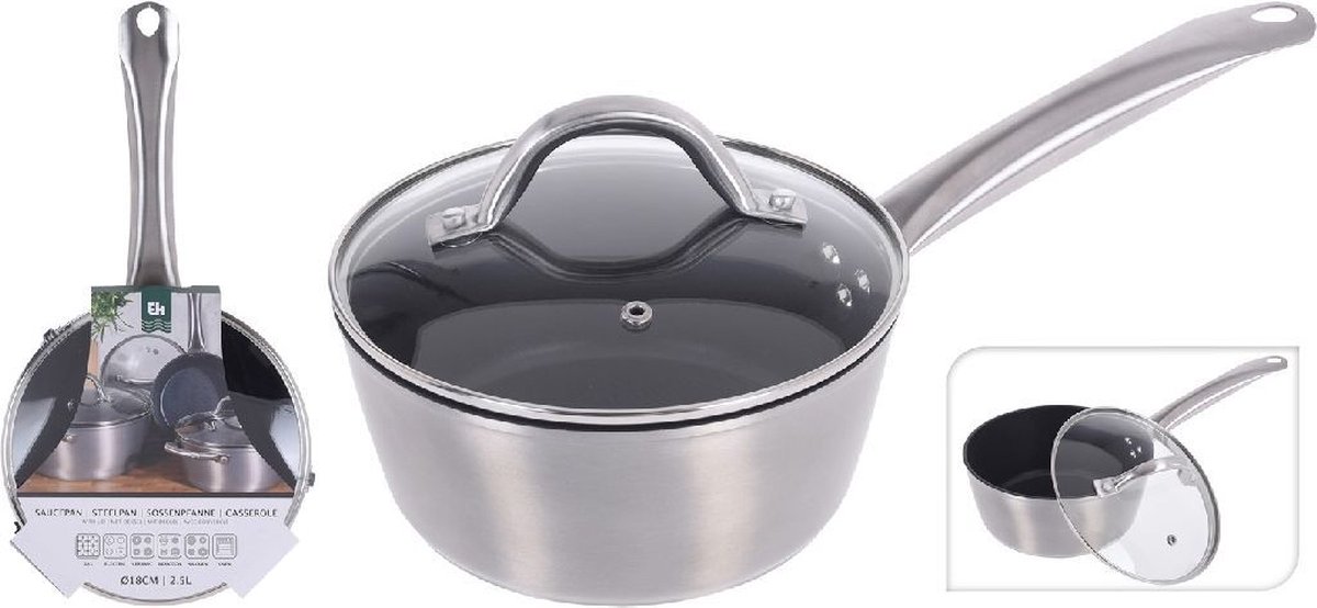 Excellent Houseware Steelpan 2,5 Liter 18 Cm Aluminium - Zwart