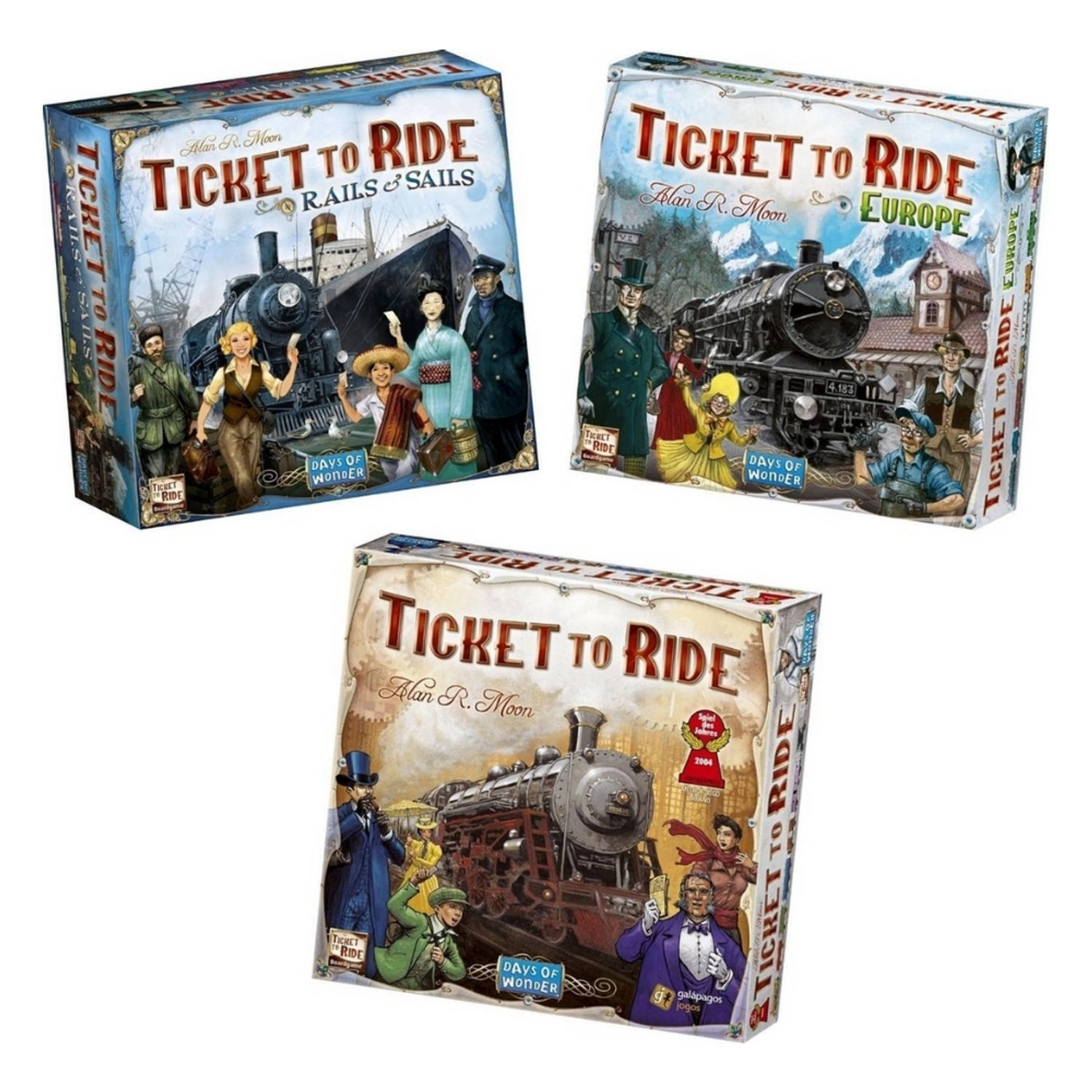 Days of Wonder Spellenbundel - Ticket To Ride - 3 Stuks - Basisspellen - Europa & Usa & Rails And Sails