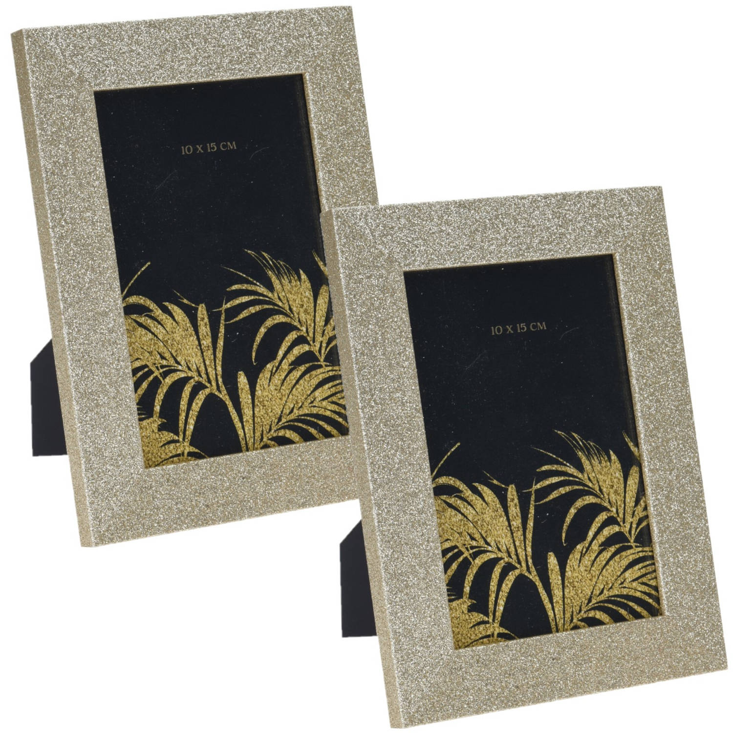 2x Stuks Houten Fotolijst Met Gouden Glitters Geschikt Voor Een Foto Van 10 X 15 Cm - Fotolijsten