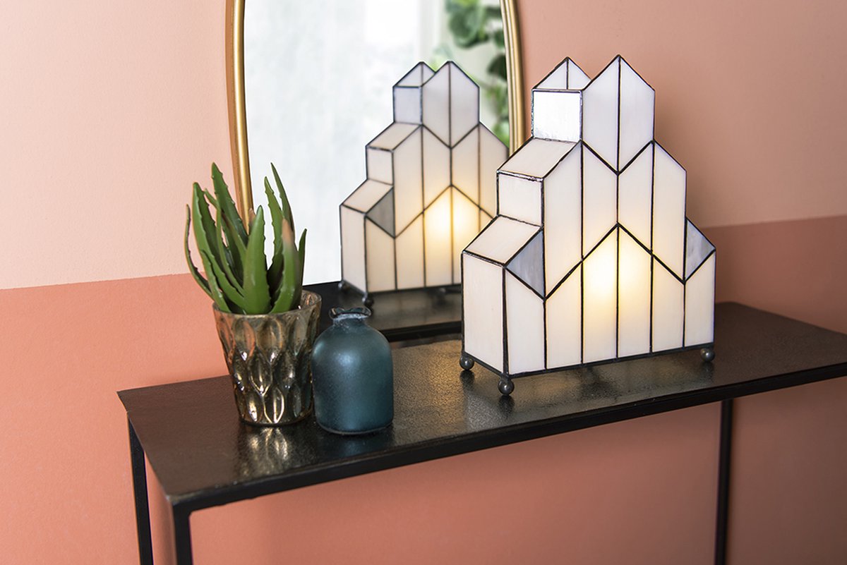 Clayre & Eef Cremekleurige Tafellamp Tiffany 30*4*25 Cm E14/max 1*40w 5ll-6119