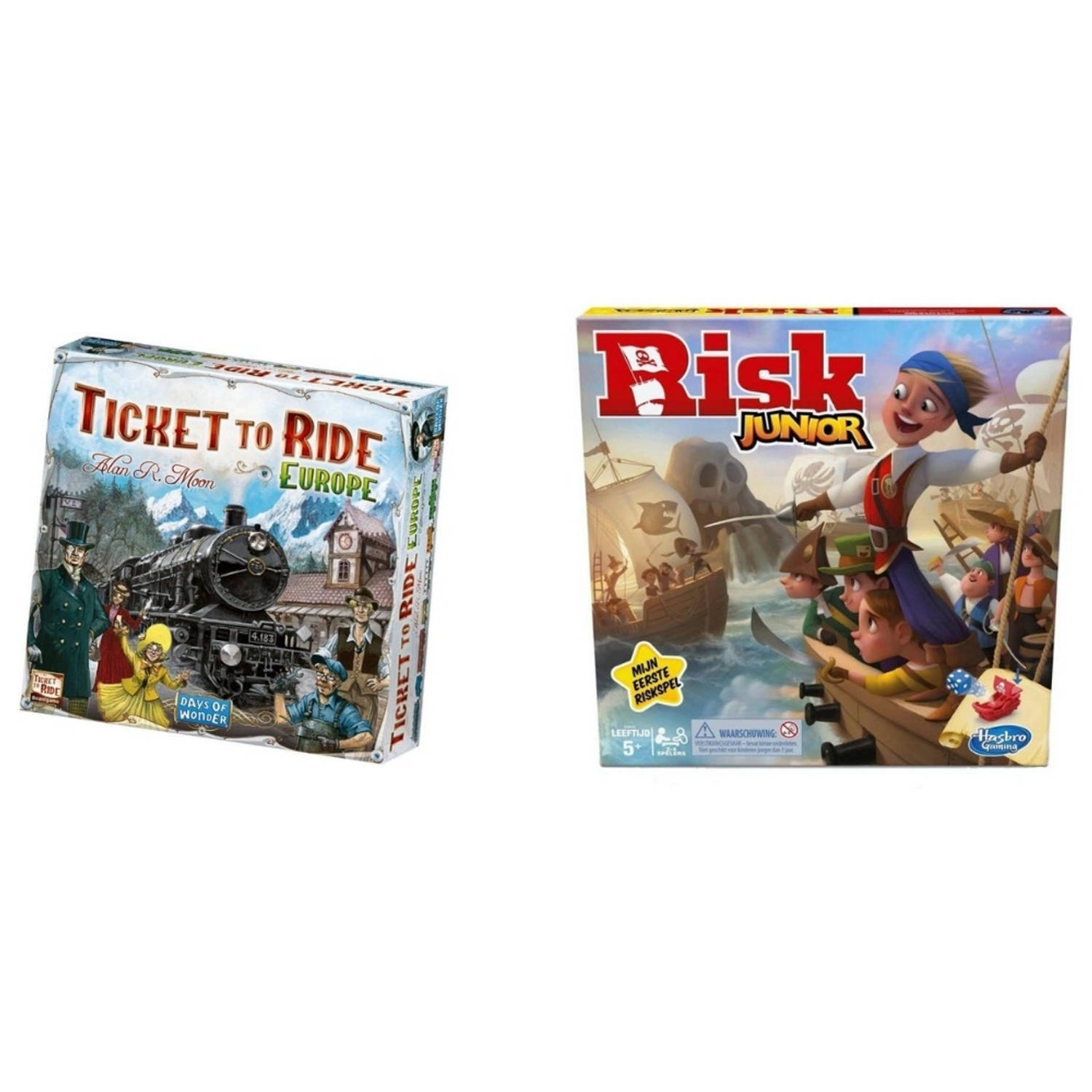 Hasbro Spellenbundel - 2 Stuks - Ticket To Ride Europe (Basisspel) & Risk Junior