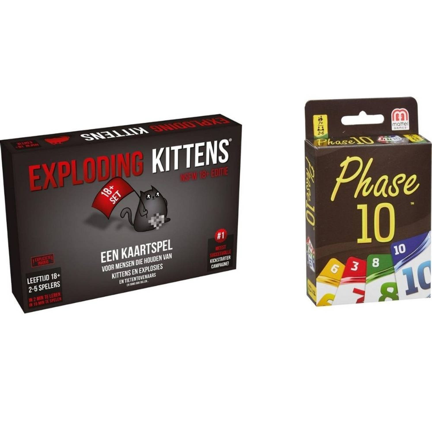 Mattel Spellenbundel - Kaartspel - 2 Stuks - Exploding Kittens Nsfw (18+) & Phase 10