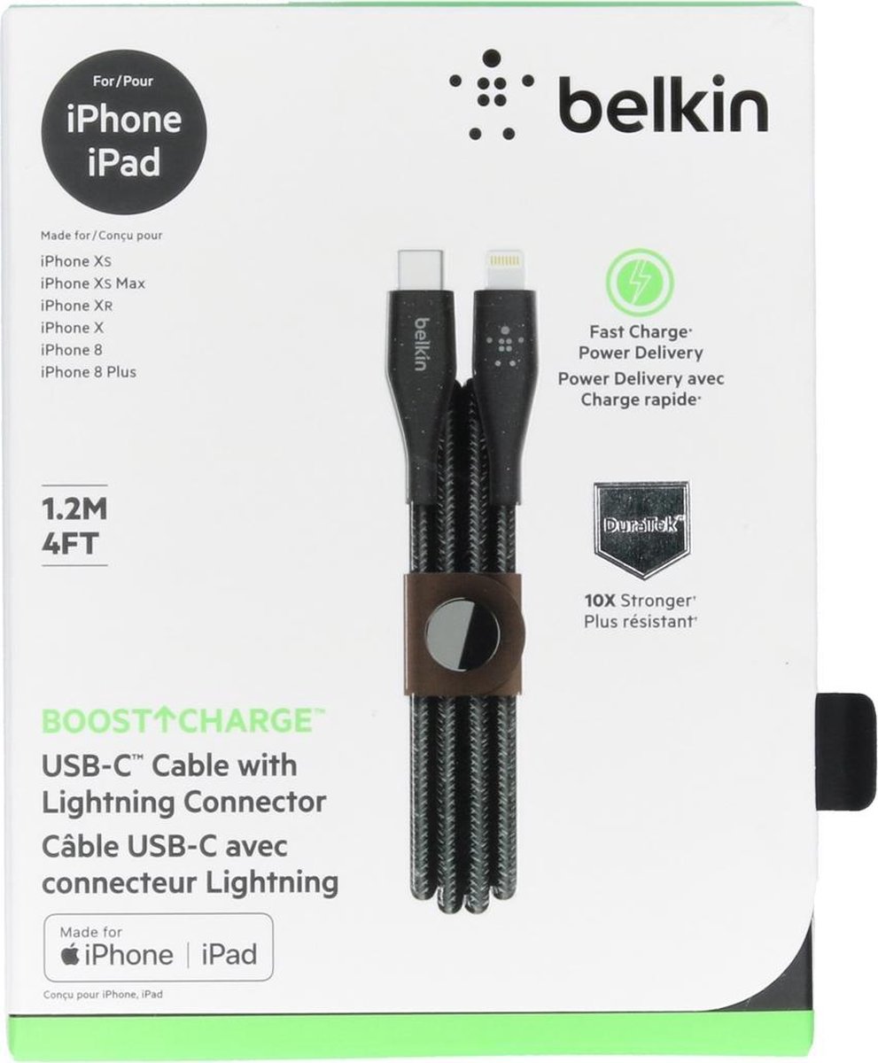 Belkin Boost Charge Usb-c-kabel Met Lightning-connector + Leren Bandje - Zwart