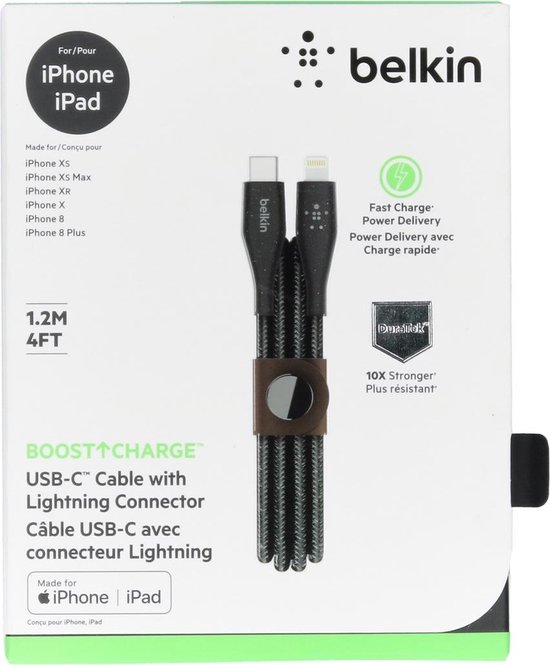 Belkin Boost Charge Usb-c-kabel Met Lightning-connector + Leren Bandje - Zwart