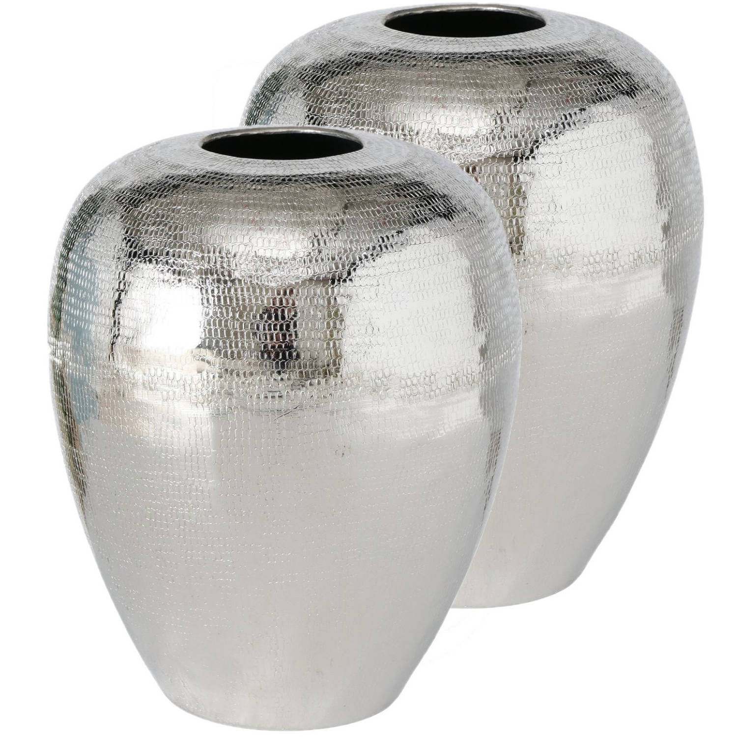 2x Stuks Zilveren Decoratieve Bloemenvaas Van Metaal 21 X 17 Cm - Vazen - Silver