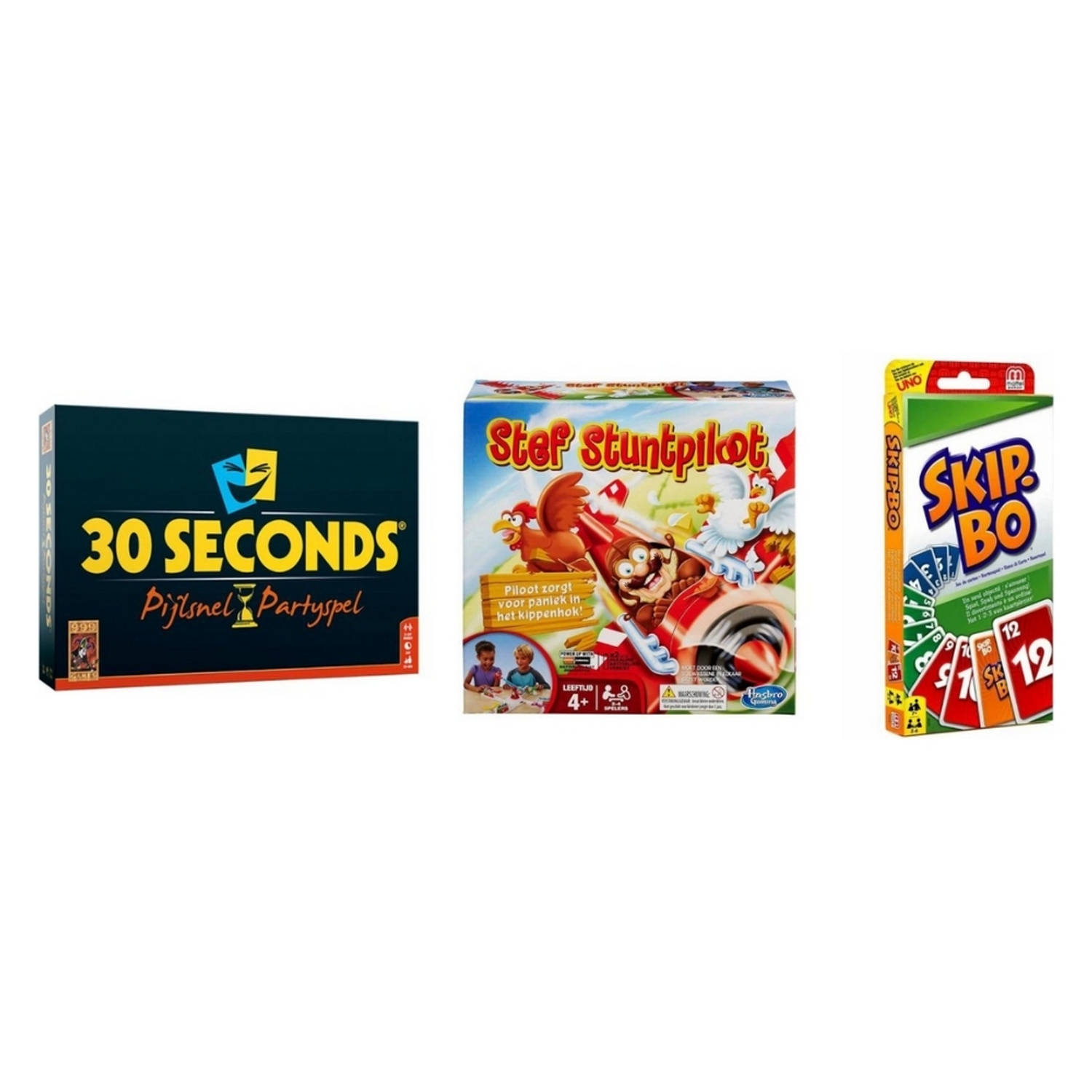 Hasbro Spellenbundel - 3 Stuks - 30 Seconds & Skip-bo & Stef Stuntpiloot