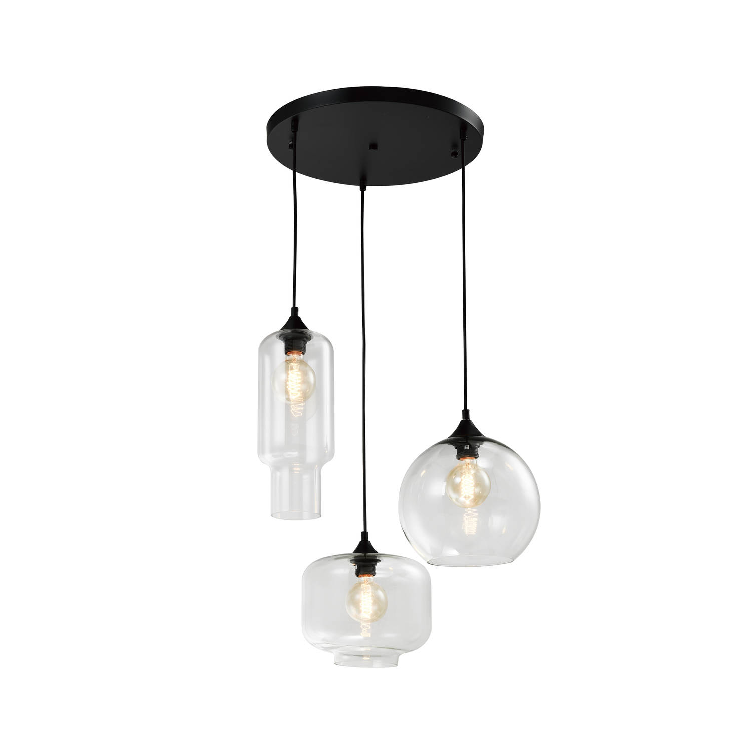 Quvio Hanglamp Glas 3-lichts Rond - Quv5125l-black - Zwart