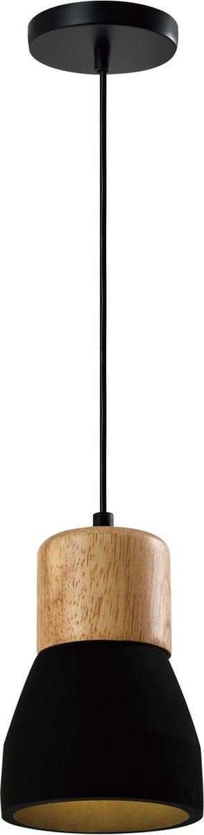 Quvio Hanglamp Langwerpig Beton Met Hout - Quv5144l-black - Zwart