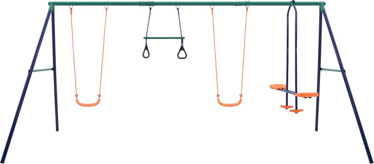 Vidaxl Schommelset Met Turnringen En 4 Zitjes Staal - Oranje