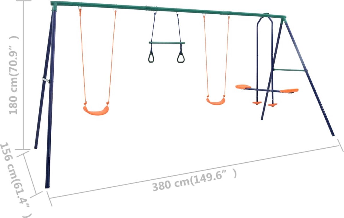 Vidaxl Schommelset Met Turnringen En 4 Zitjes Staal - Oranje