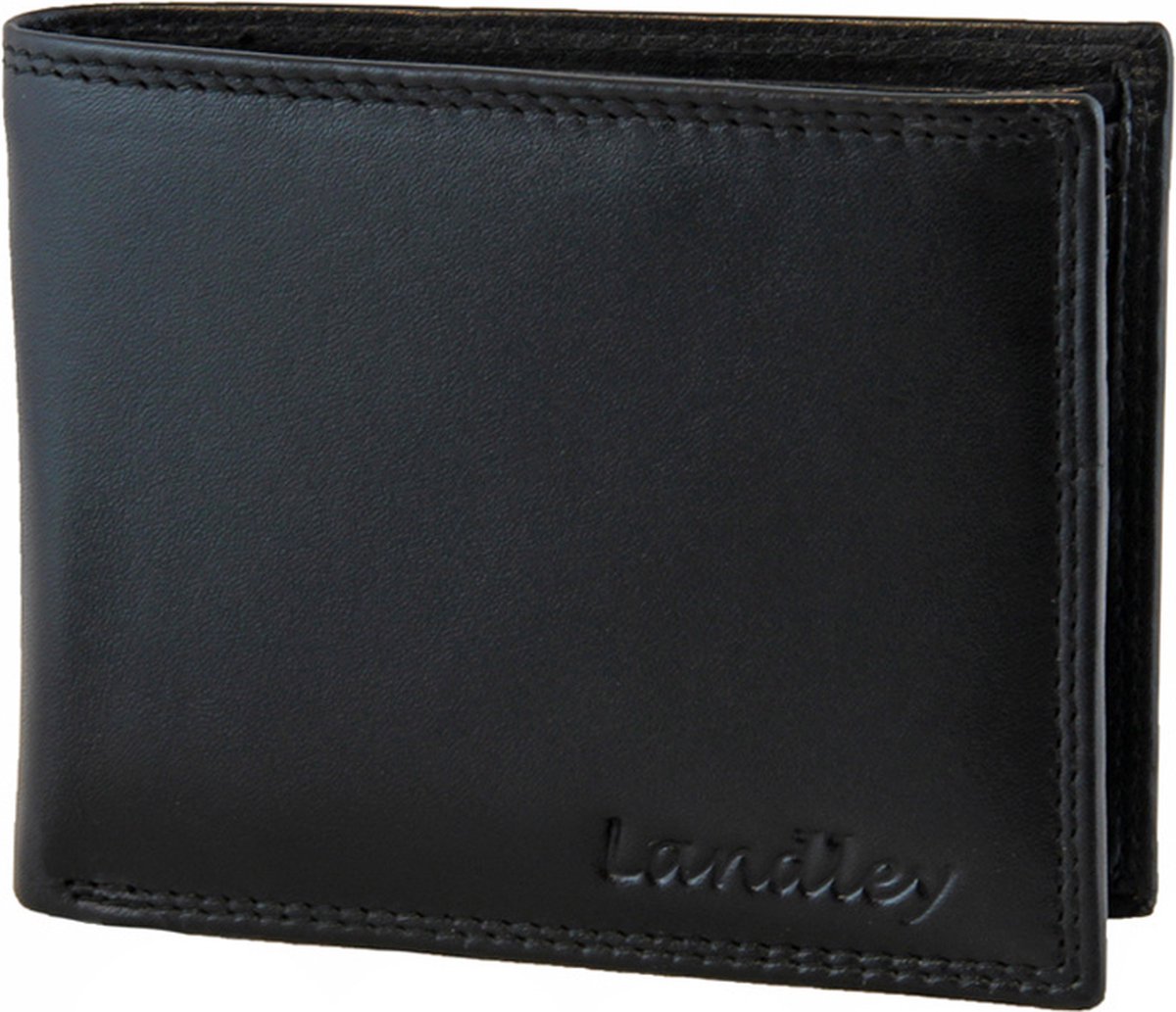 Landley Heren Portemonnee Billfold Leer Compact - Formaat M - Rfid - Soepel Nappa Leder - Zwart