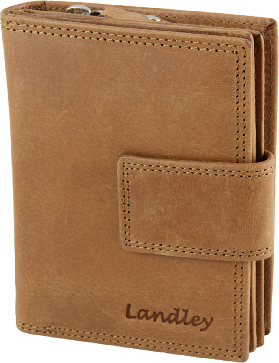 Landley Vintage Dames Rits Portemonnee Met Clip - Rfid Portefeuille - Pull-up Leer - Cognac - Bruin