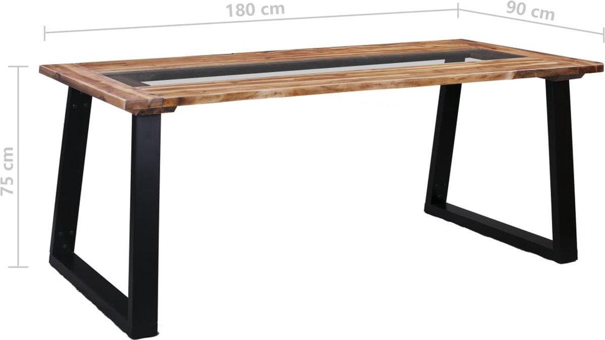 Vidaxl Eettafel 180x90x75 Cm Massief Acaciahout En Glas - Bruin