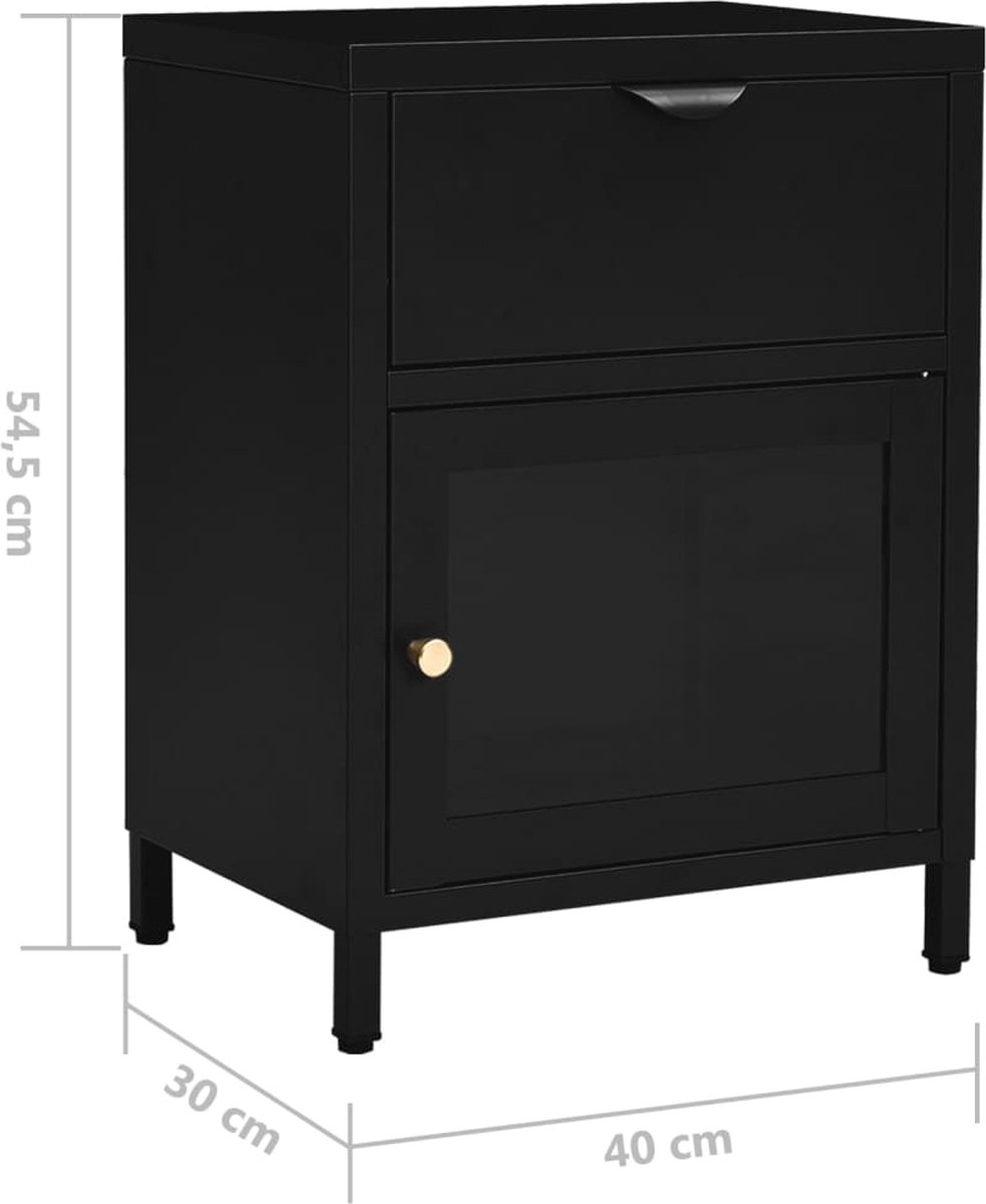 Vidaxl Nachtkastje 40x30x54,5 Cm Staal En Glas - Zwart