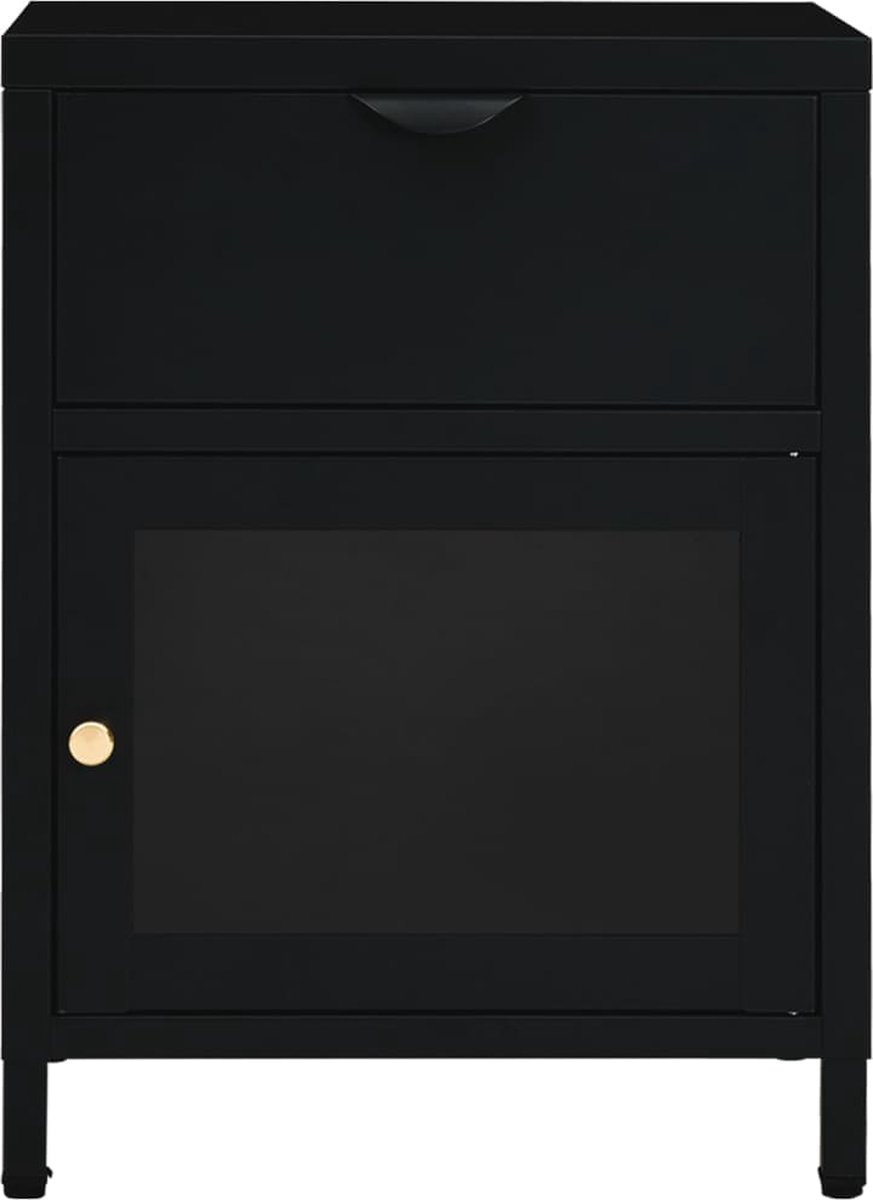 Vidaxl Nachtkastje 40x30x54,5 Cm Staal En Glas - Zwart