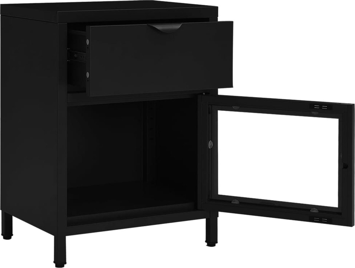 Vidaxl Nachtkastje 40x30x54,5 Cm Staal En Glas - Zwart