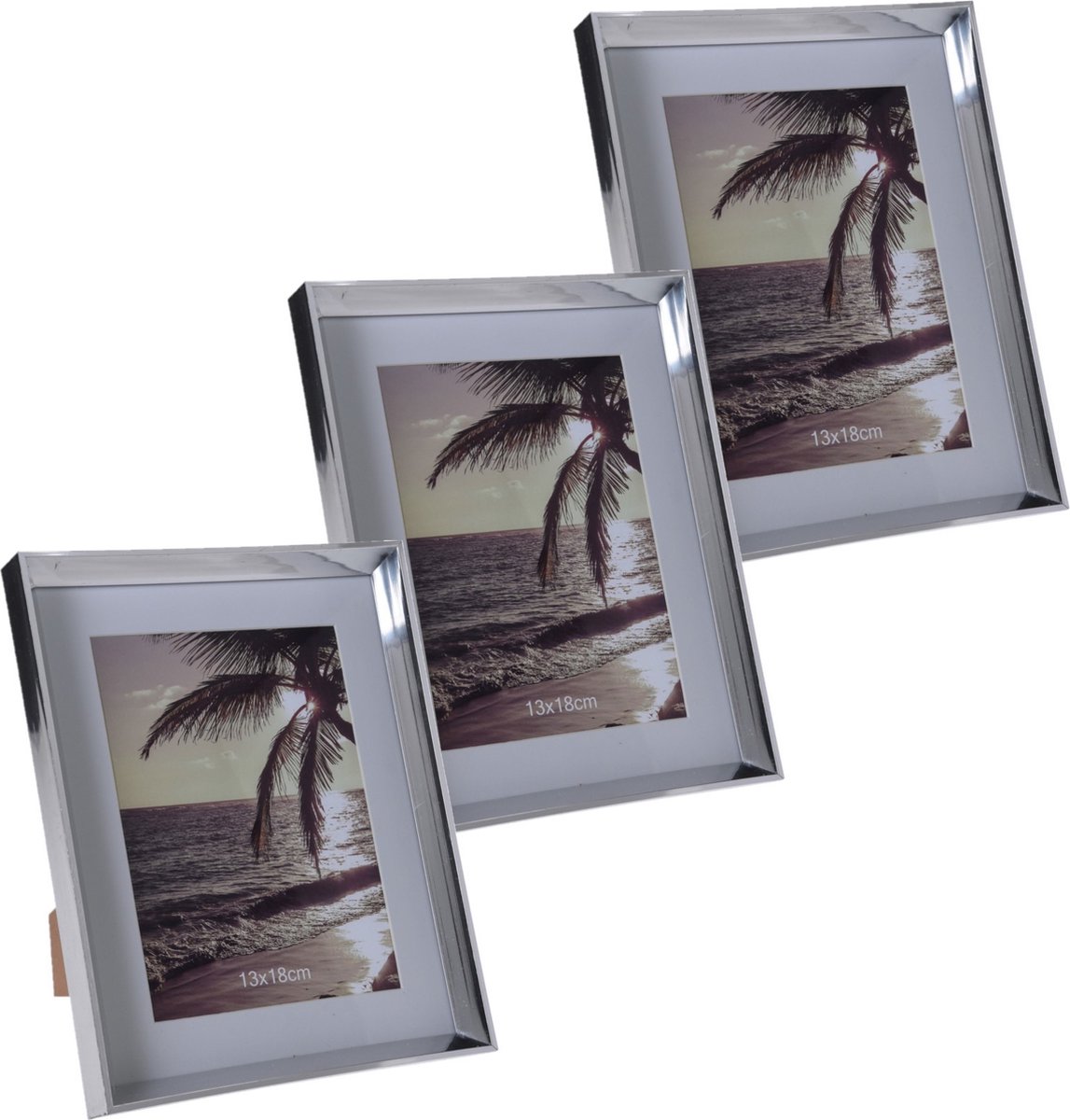 3x Stuks Kunststof Fotolijst Zilver Geschikt Voor Een Foto Van 13 X 18 Cm - Fotolijsten - Silver