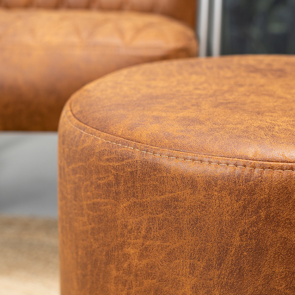 Bronx71 Eco-leren Poef Kyla Cognac. - Bruin
