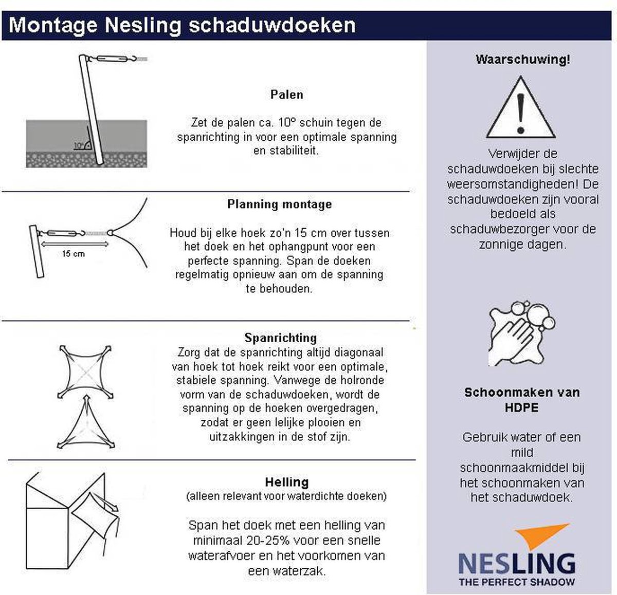 Nesling Compleet Pakket: Coolfit 5x5x5m Ijs Met Rvs Bevestigingsset En Buitendoekreiniger - Blauw