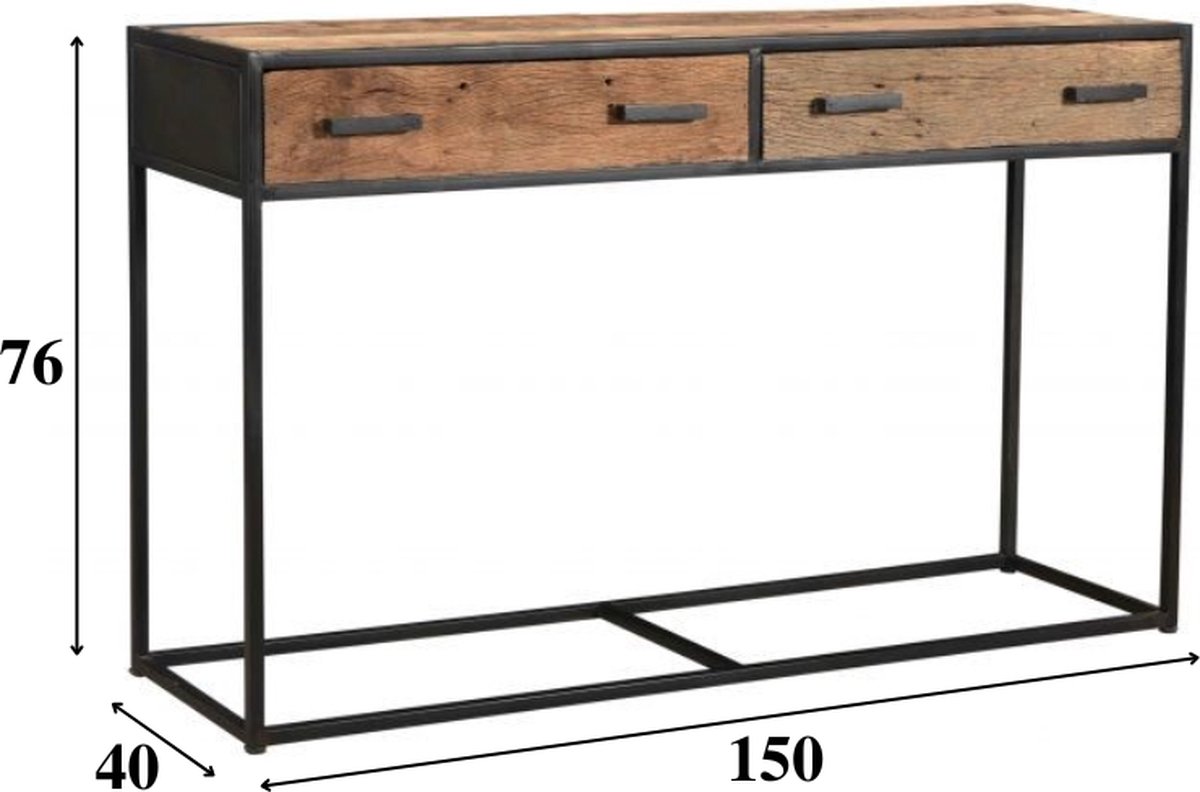 Dimehouse Industriële Sidetable Rayan - Metaal - 2 Lades - Sleeper Wood - Bruin