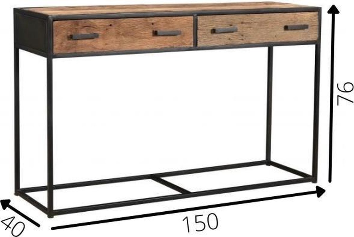 Dimehouse Industriële Sidetable Rayan - Metaal - 2 Lades - Sleeper Wood - Bruin