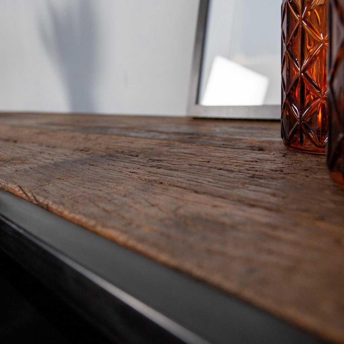 Dimehouse Industriële Sidetable Rayan - Metaal - 2 Lades - Sleeper Wood - Bruin