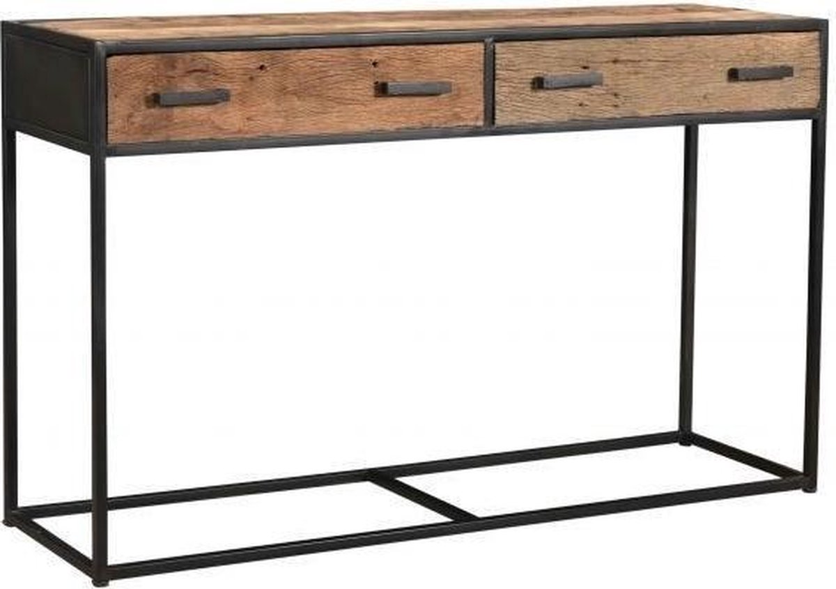 Dimehouse Industriële Sidetable Rayan - Metaal - 2 Lades - Sleeper Wood - Bruin