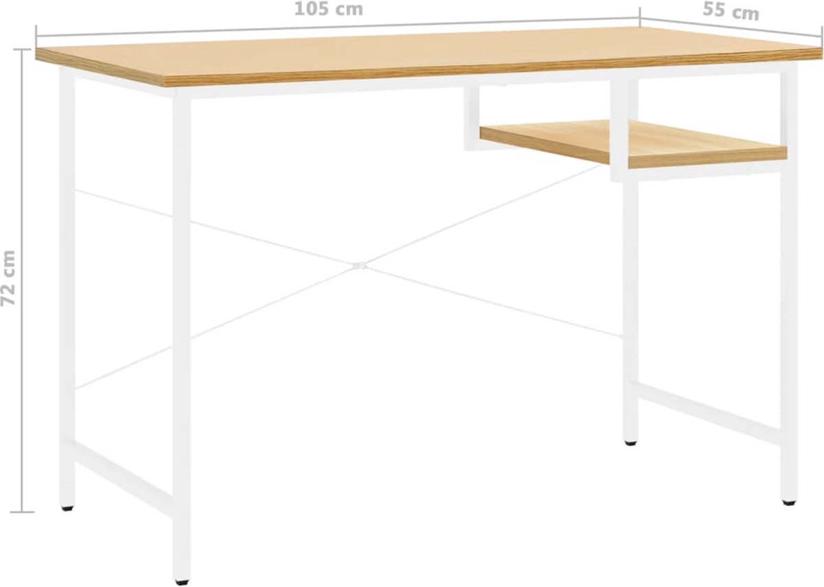Vidaxl Computerbureau 105x55x72 Cm Mdf En Metaal Wit Lichteikenkleurig - Bruin