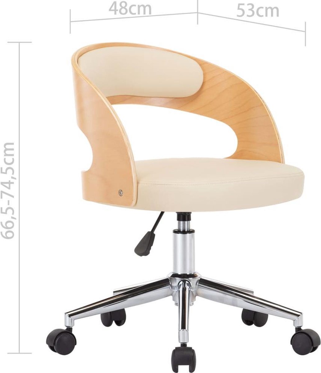 Vidaxl Kantoorstoel Draaibaar Gebogen Hout En Kunstleer Crème