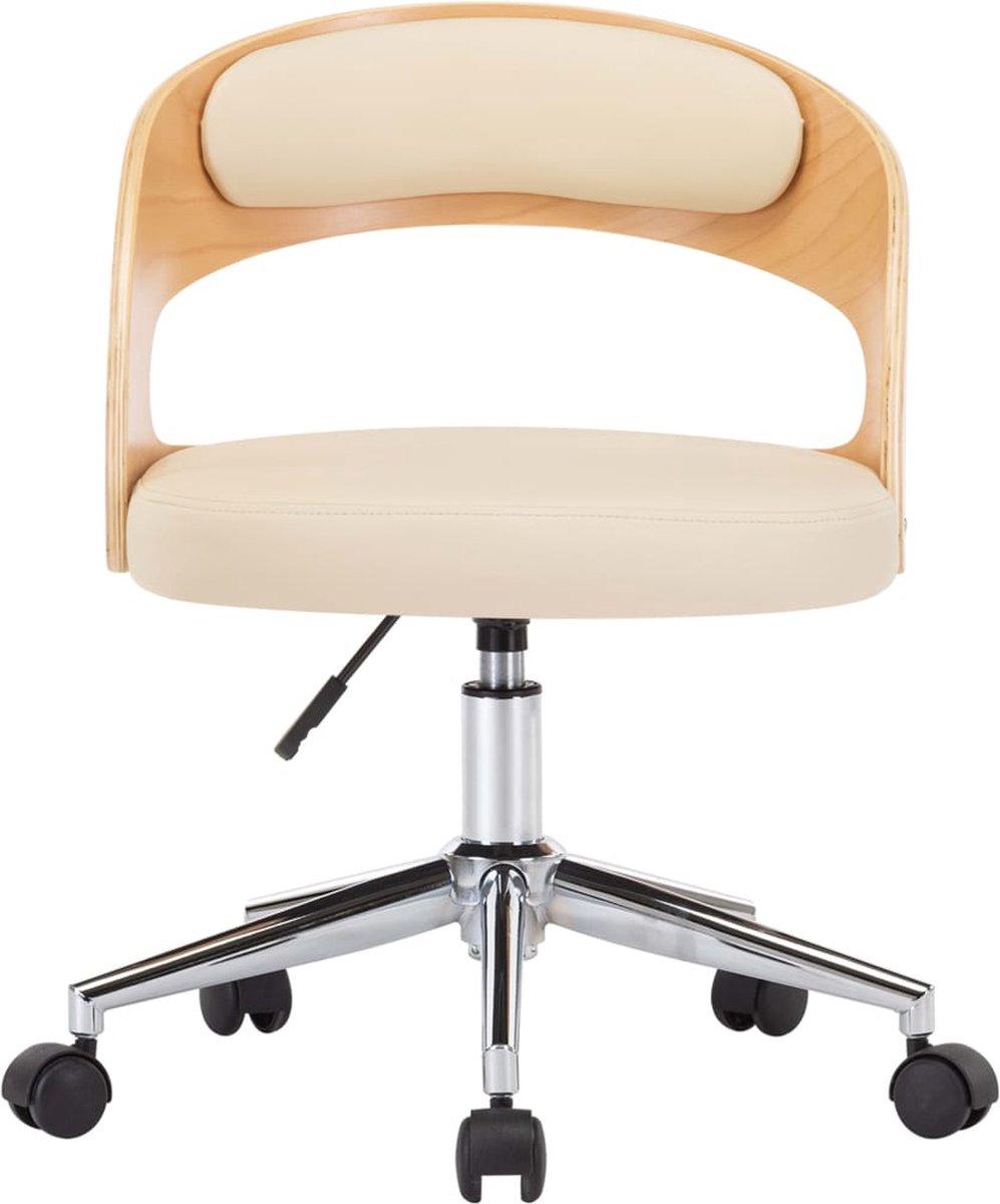 Vidaxl Kantoorstoel Draaibaar Gebogen Hout En Kunstleer Crème