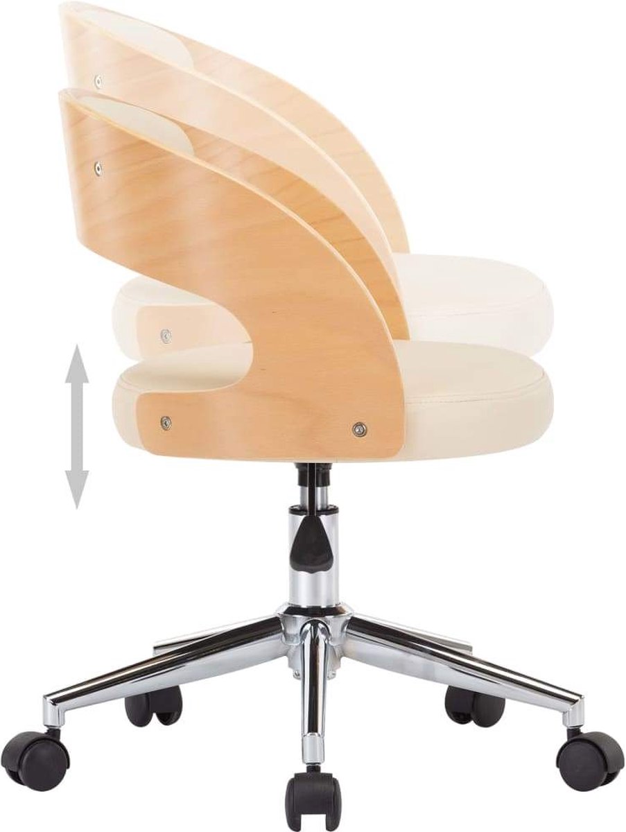 Vidaxl Kantoorstoel Draaibaar Gebogen Hout En Kunstleer Crème