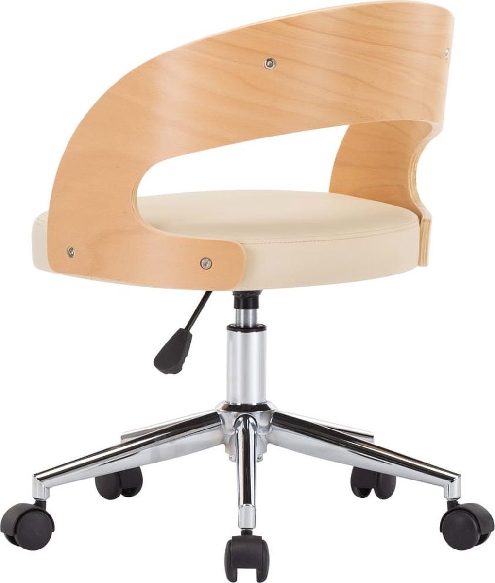 Vidaxl Kantoorstoel Draaibaar Gebogen Hout En Kunstleer Crème
