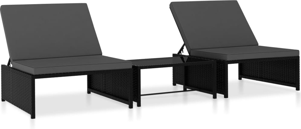 Vidaxl Ligbedden 2 St Met Tafel Poly Rattan - Negro