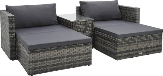 Vidaxl 5-delige Loungeset Met Kussens Poly Rattan - Grijs