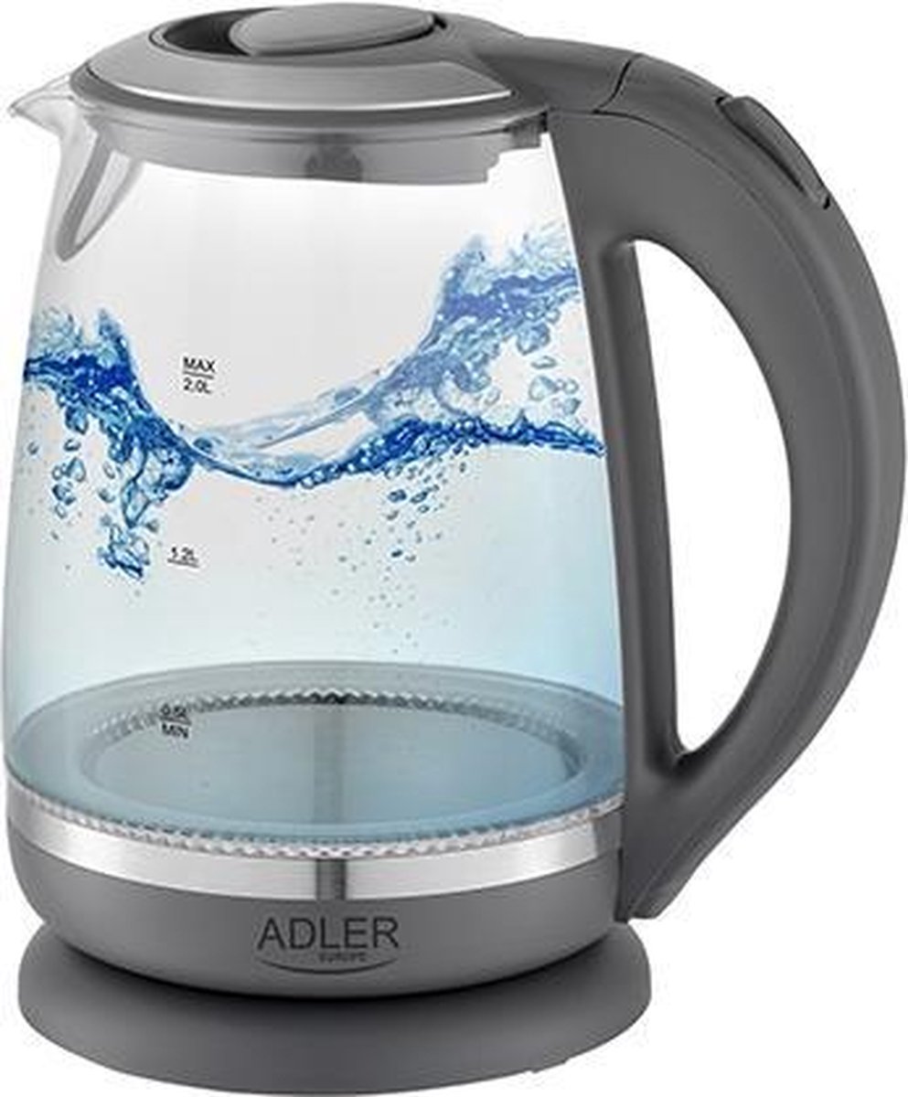 Adler Top Choice - Waterkoker Met Led - 2200 Watt - 2 Liter - Antraciet - Grijs