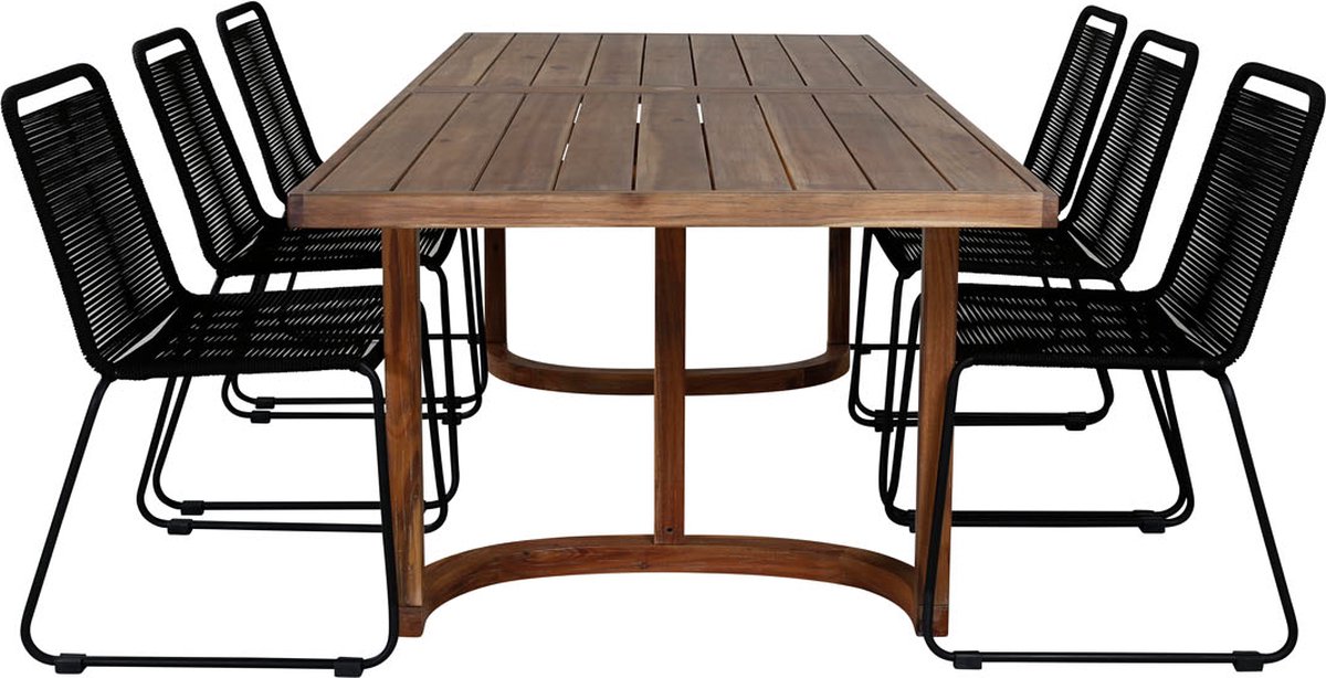 Erica Tuinmeubelset Tafel 100x214cm En 6 Stoel Stapels Lindos, Naturel. - Zwart