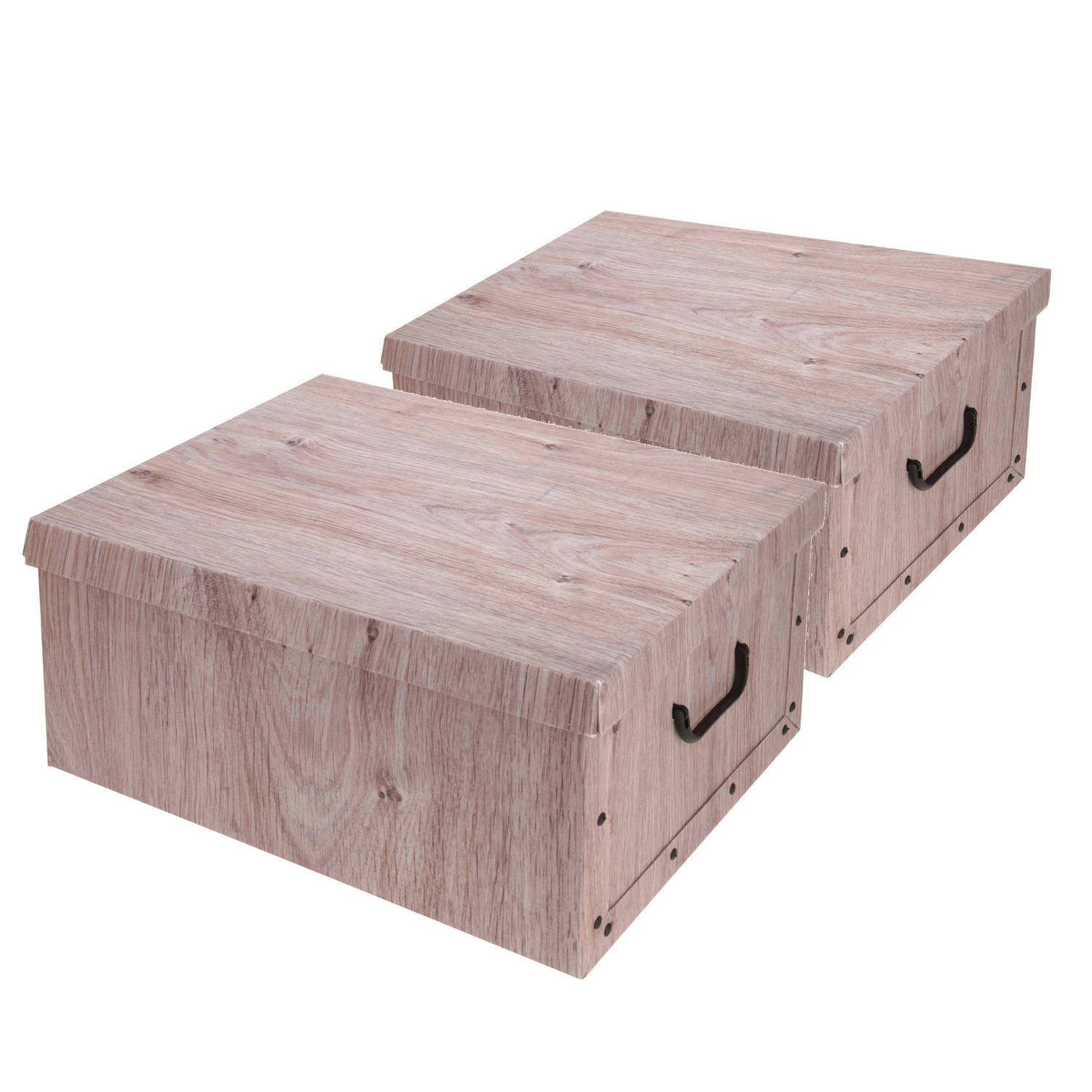 Set Van 2x Stuks Opbergdoos/opberg Box Van Karton Met Hout Print 37 X 30 X 16 Cm - Opbergbox - Bruin