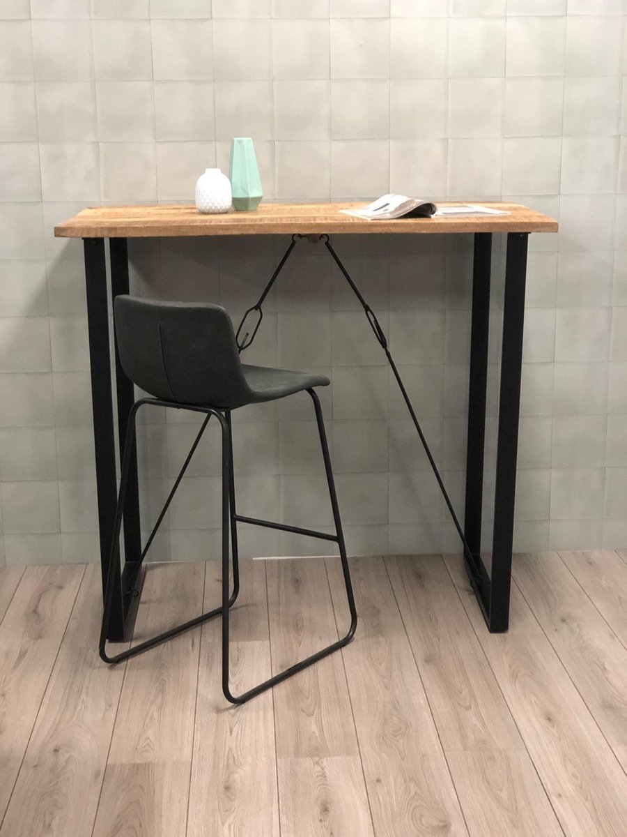 Dimehouse Industriële Bartafel Vegas - 130x70 Cm - Mangohout - Metaal - Bruin