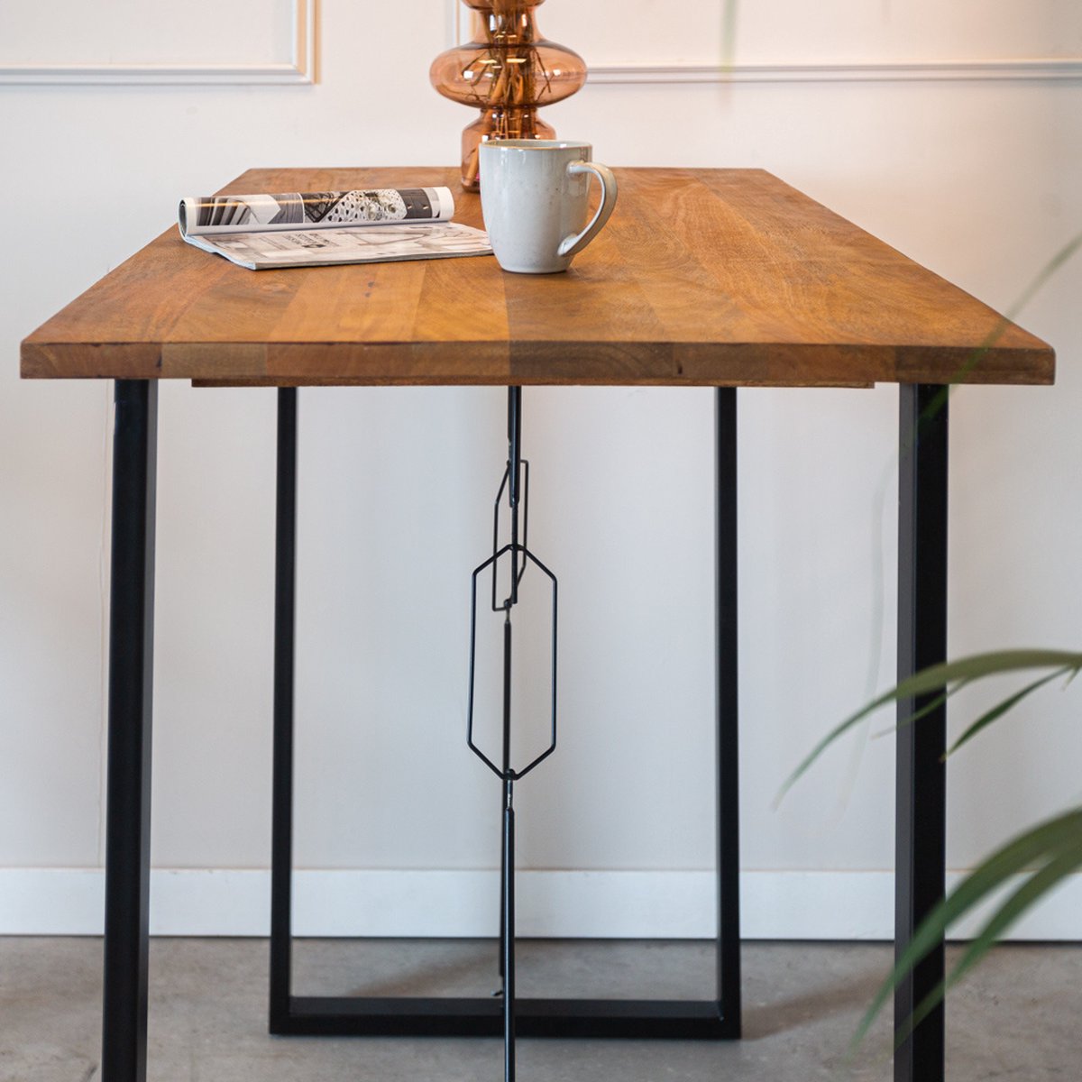 Dimehouse Industriële Bartafel Vegas - 130x70 Cm - Mangohout - Metaal - Bruin