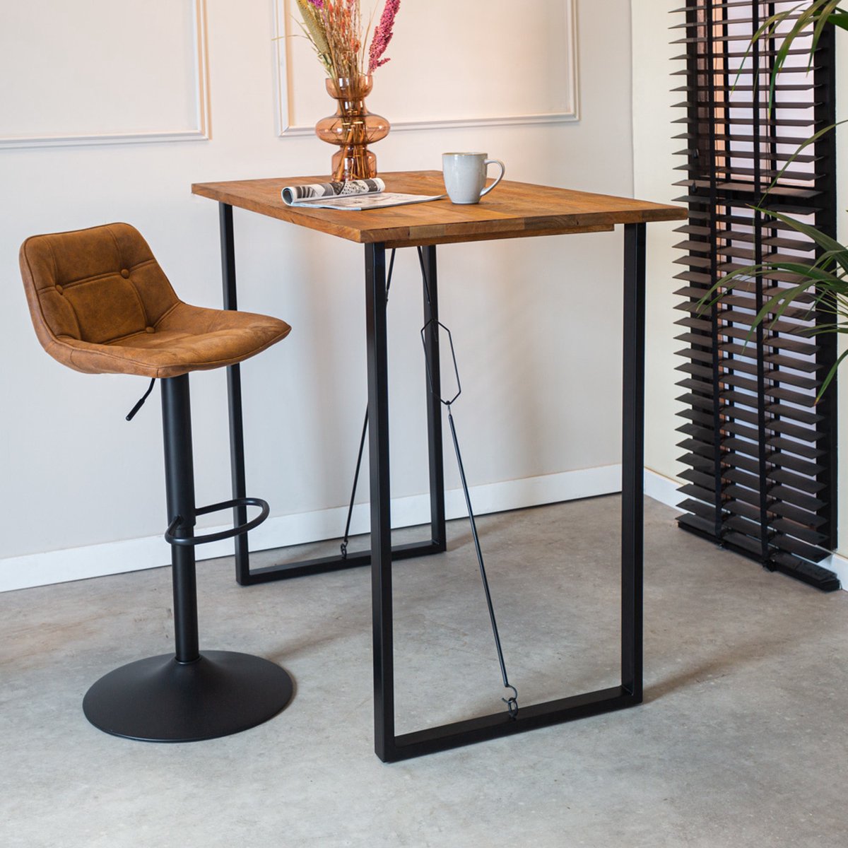 Dimehouse Industriële Bartafel Vegas - 130x70 Cm - Mangohout - Metaal - Bruin