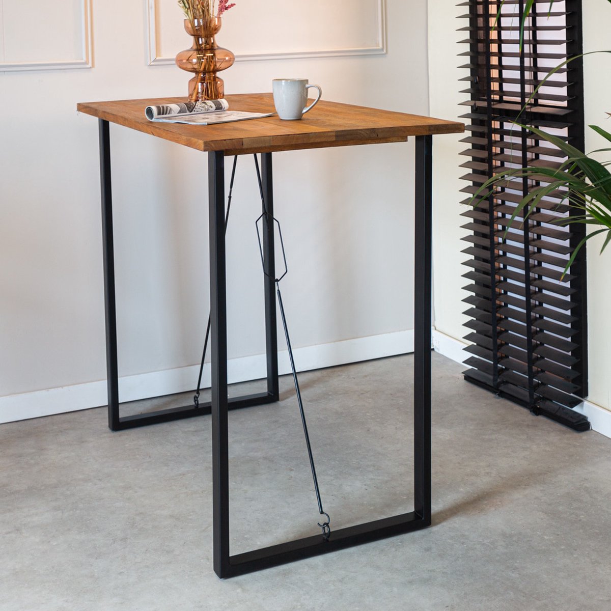 Dimehouse Industriële Bartafel Vegas - 130x70 Cm - Mangohout - Metaal - Bruin