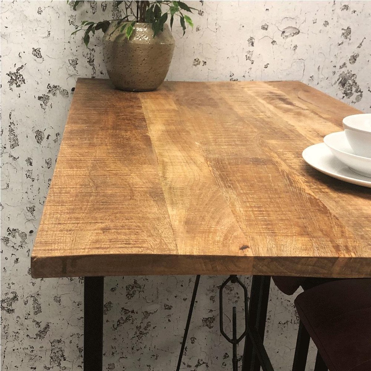Dimehouse Industriële Bartafel Vegas - 130x70 Cm - Mangohout - Metaal - Bruin