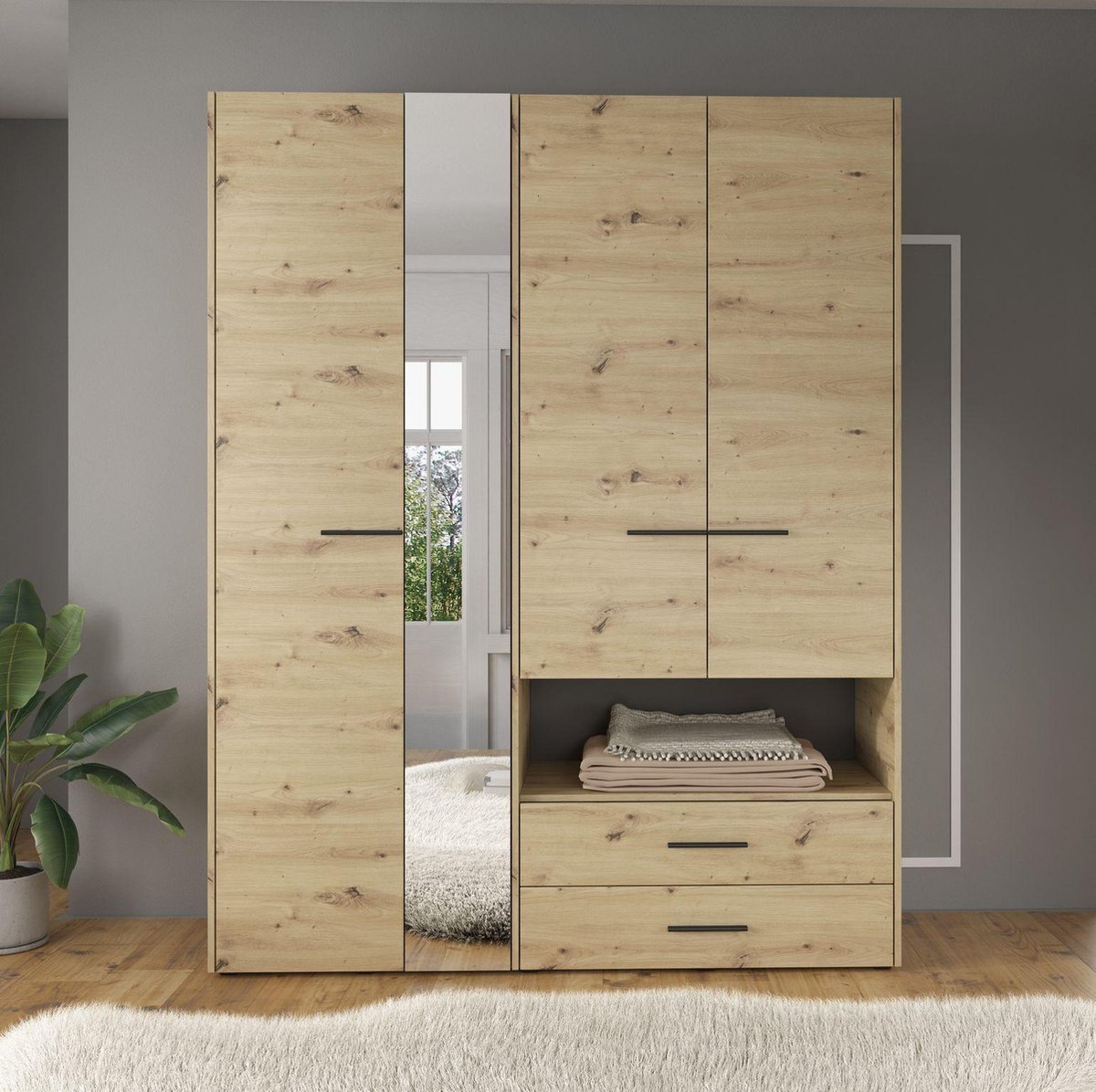 Meubella - Kledingkast Laura - Eiken 161 Cm - Zwart