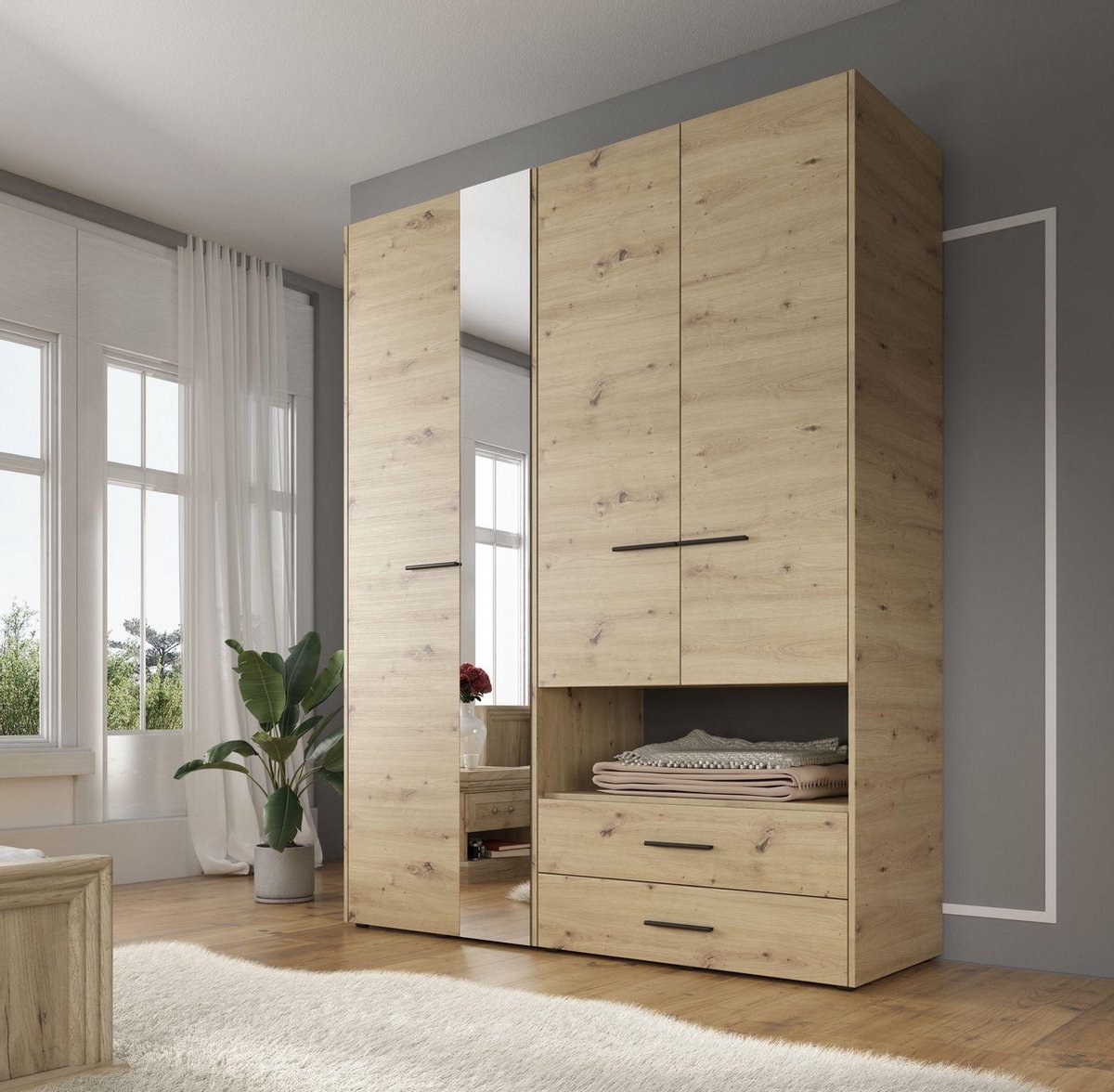 Meubella - Kledingkast Laura - Eiken 161 Cm - Zwart