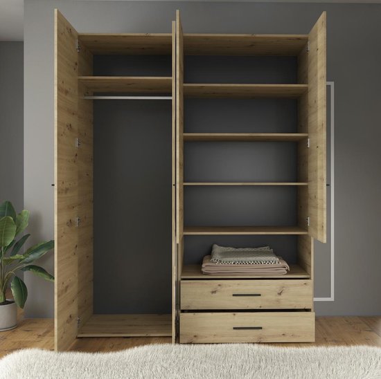 Meubella - Kledingkast Laura - Eiken 161 Cm - Zwart