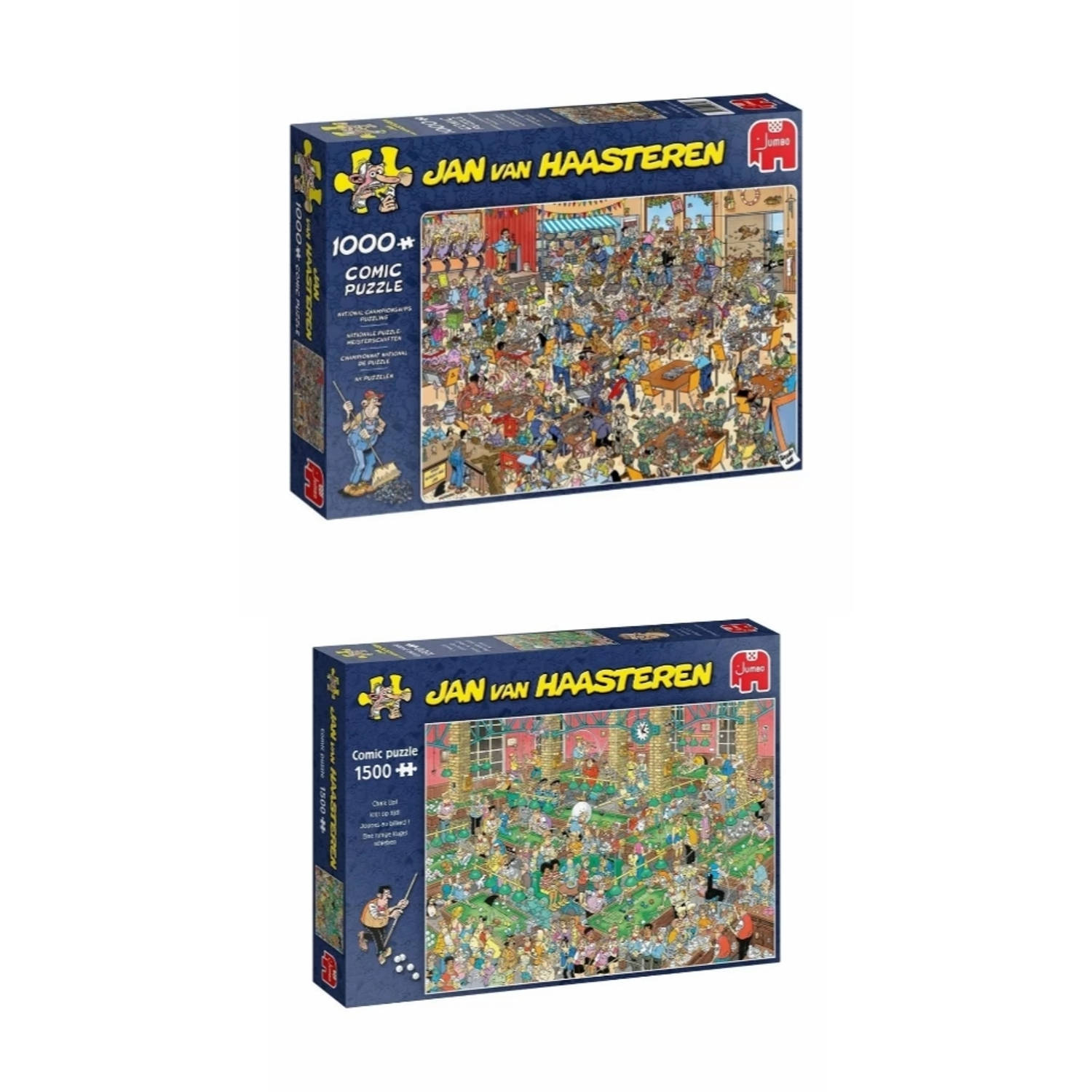 Jumbo Jan Van Haasteren Puzzelbundel - 2 Stuks - Nk Puzzelen 1000 Stukjes & Krijt Op Tijd! 1500 Stukjes