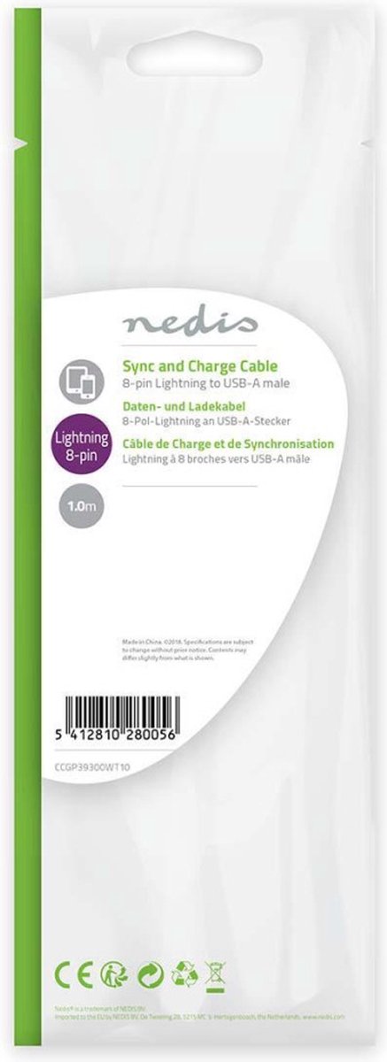 Nedis Lightning Kabel - Ccgp39300wt10