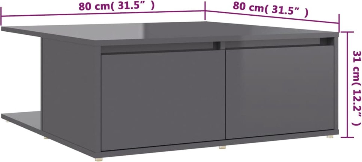 Vidaxl Salontafel 80x80x31 Cm Spaanplaat Hoogglans - Grijs