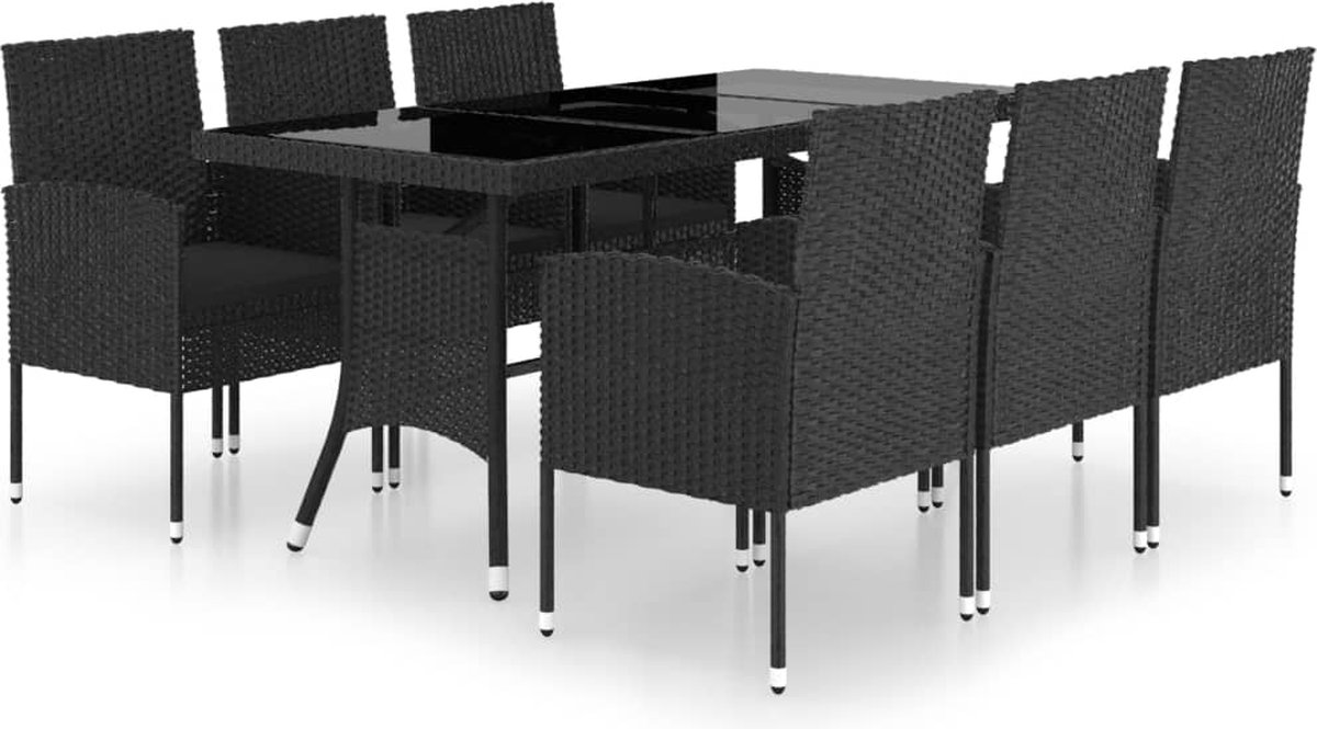 Vidaxl 7-delige Tuinset Poly Rattan - Zwart