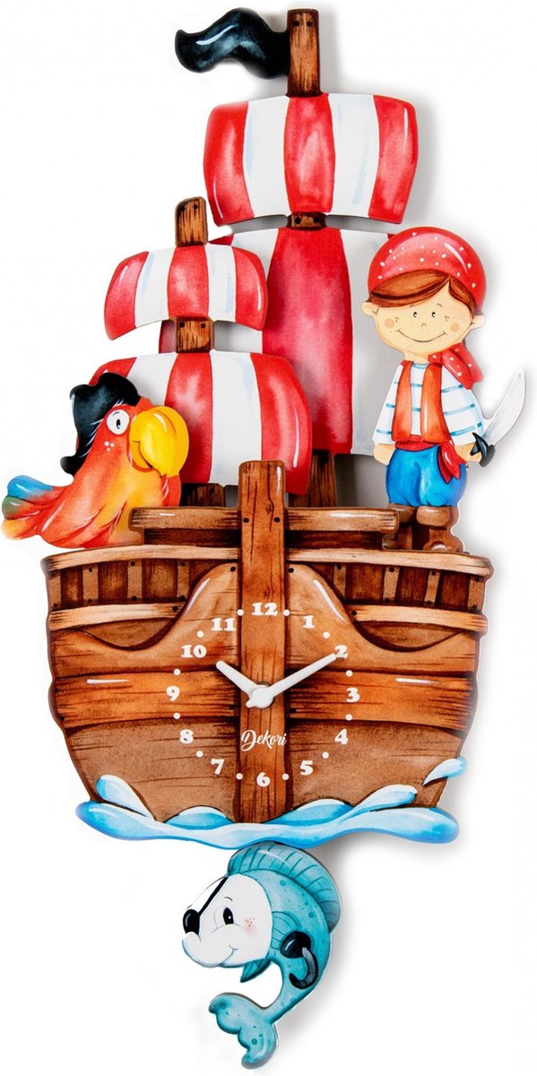 Dekori Wandklok Piratenboot Junior 25 X 52 Cm Hout